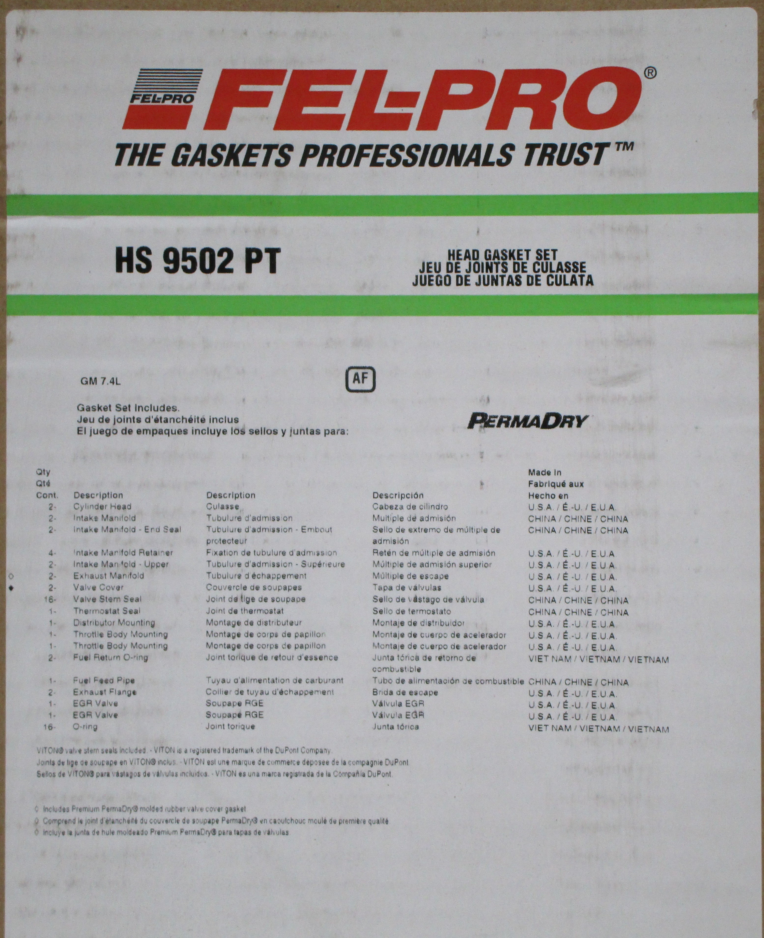 Cylinder Head Gasket Set Compatible With : 1996-2000 Chevrolet Express, GMC C2500 V8, 7.4L / 454 CID OHV 16 Valve, Gas, Engine Code : LP4