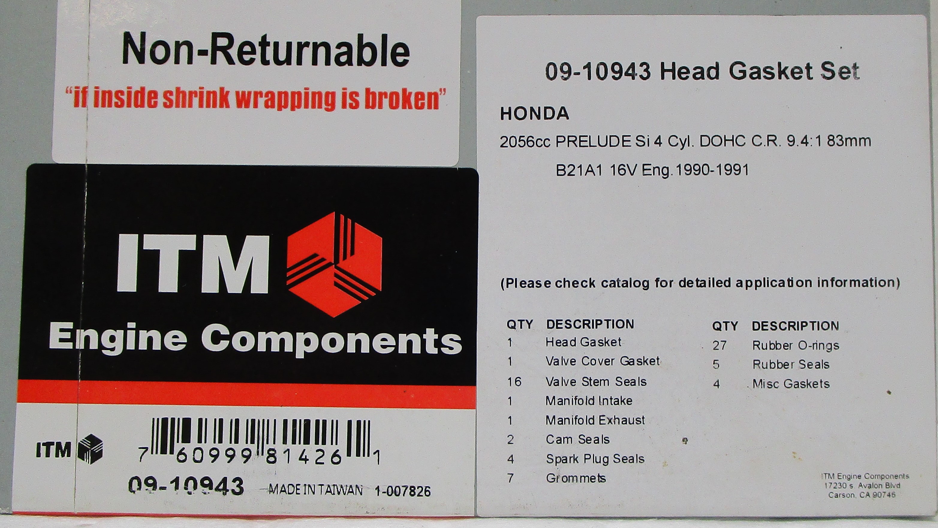 Head Gasket Set fits : Honda Prelude 2.1L-L4 1990 /1991